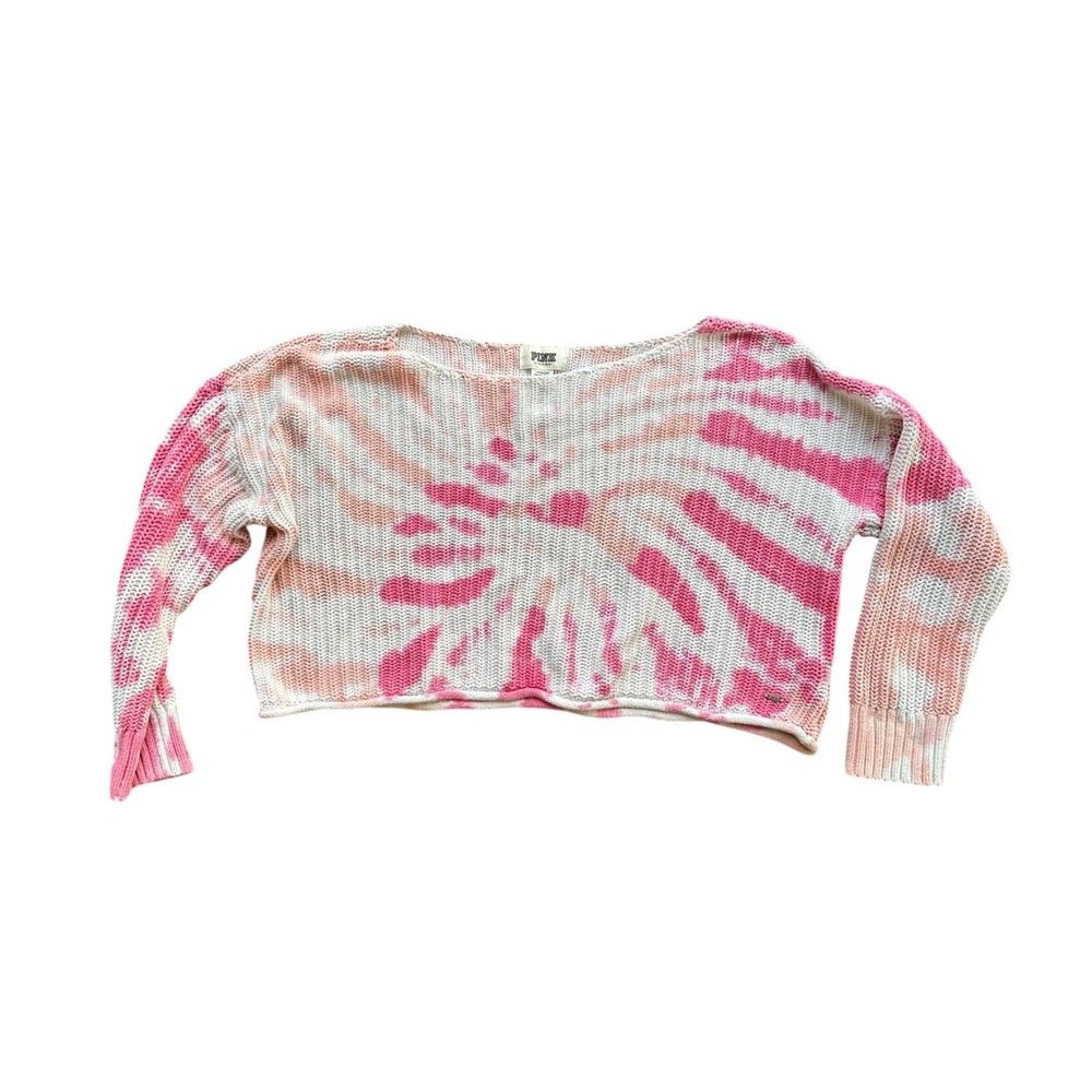 Pink Victoria's Secret Tie Dye Cropped‎ Knit Sweater Pink Orange Large J372
